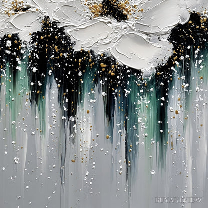 BUYARTVIEW Echoes in White – Textured White Flower Impasto Oil Painting with Gold Accents - image 5