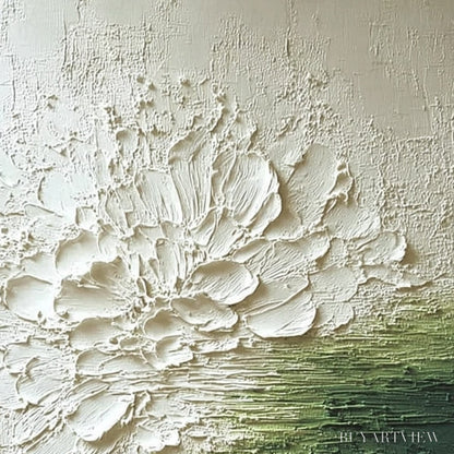 BUYARTVIEW Verdant Bloom – Textured Green and White Wabi Sabi Abstract Painting - image 3