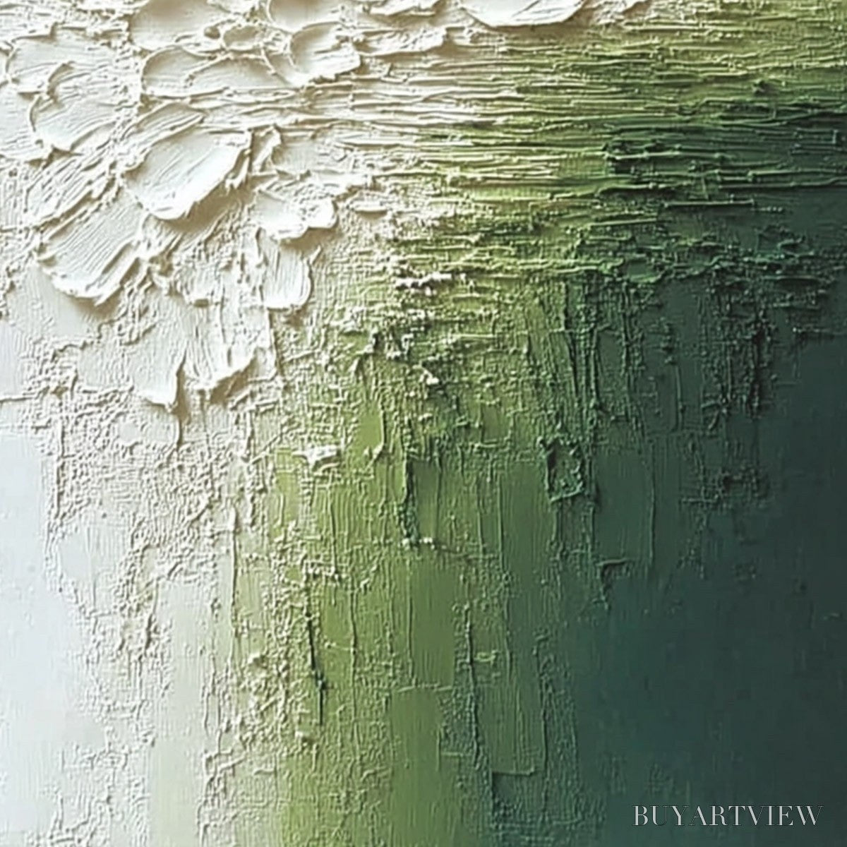 BUYARTVIEW Verdant Bloom – Textured Green and White Wabi Sabi Abstract Painting - image 5