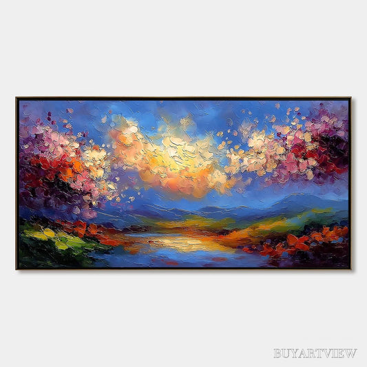 BUYARTVIEW Celestial Bloom – Textured Abstract Floral Landscape Oil Painting - image 1