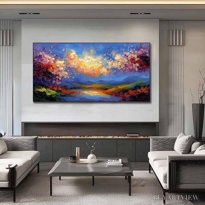 BUYARTVIEW Celestial Bloom – Textured Abstract Floral Landscape Oil Painting - image 2