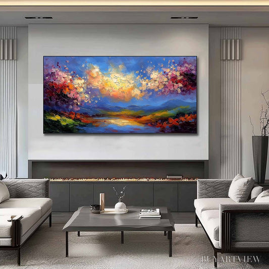 BUYARTVIEW Celestial Bloom – Textured Abstract Floral Landscape Oil Painting - image 2