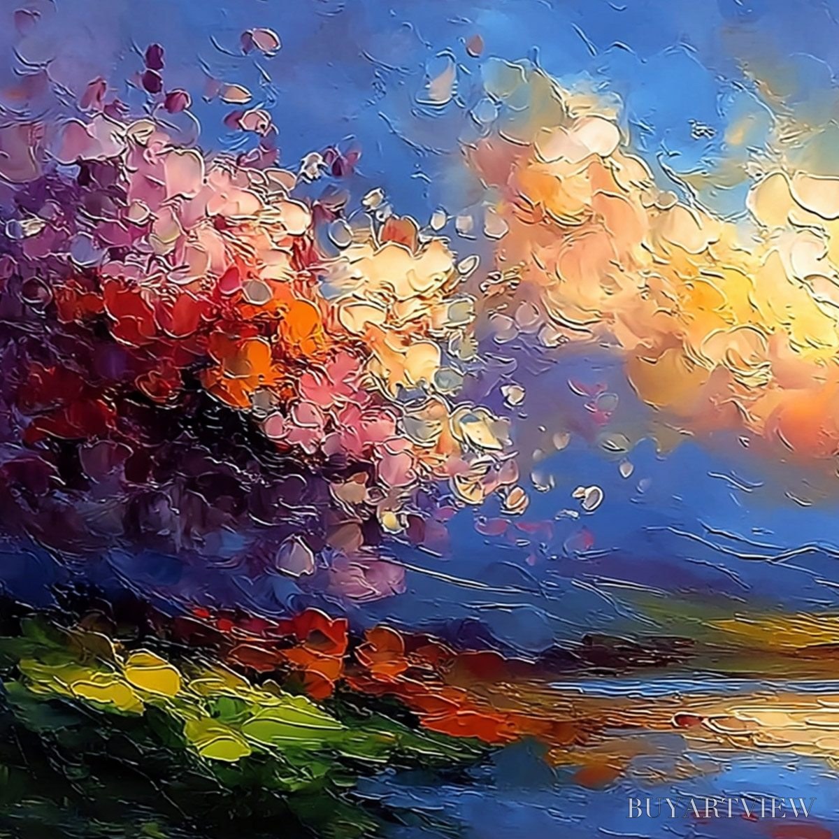 BUYARTVIEW Celestial Bloom – Textured Abstract Floral Landscape Oil Painting - image 3