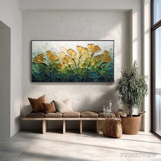BUYARTVIEW Gilded Ginkgo – Textured Golden Floral Impasto Oil Painting - image 2