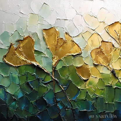 BUYARTVIEW Gilded Ginkgo – Textured Golden Floral Impasto Oil Painting - image 3