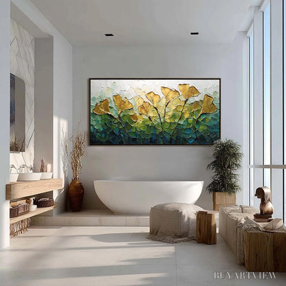 BUYARTVIEW Gilded Ginkgo – Textured Golden Floral Impasto Oil Painting - image 4