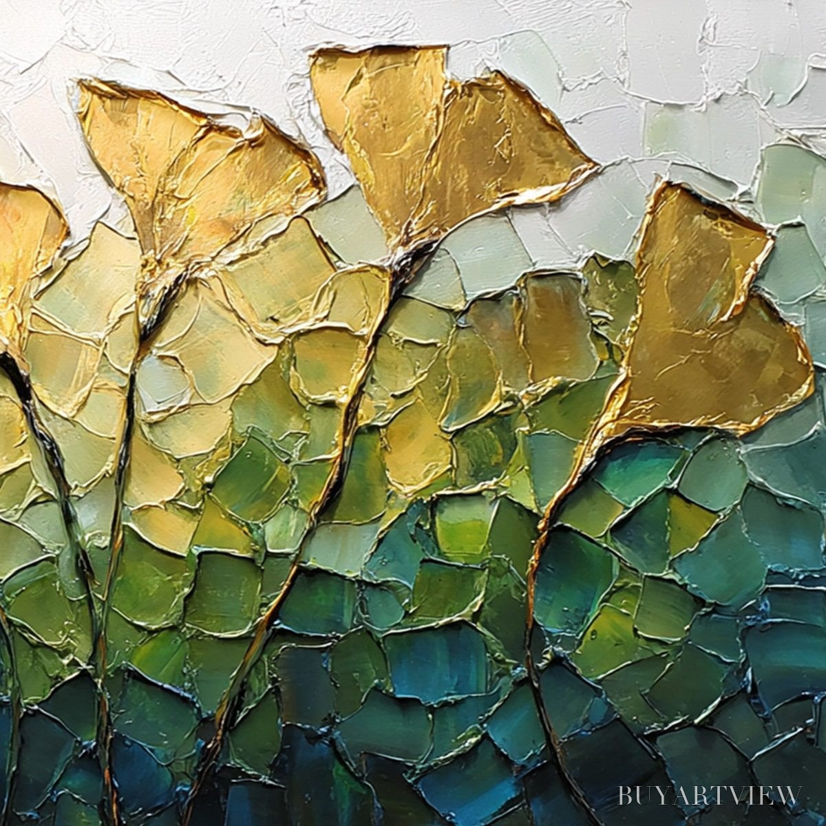 BUYARTVIEW Gilded Ginkgo – Textured Golden Floral Impasto Oil Painting - image 5