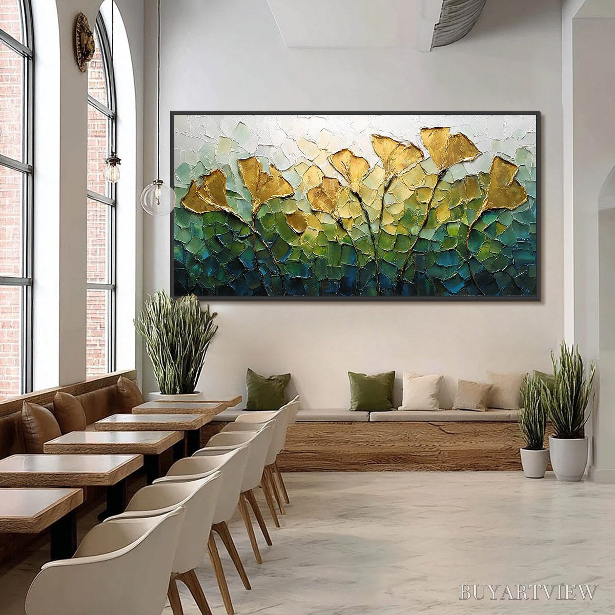 BUYARTVIEW Gilded Ginkgo – Textured Golden Floral Impasto Oil Painting - image 6