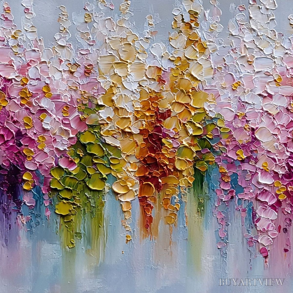 BUYARTVIEW Floral Cascade – Colorful Abstract Floral Impasto Palette Knife Painting - image 3