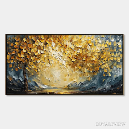 BUYARTVIEW Golden Embrace – Textured Golden Leaf Tree Impasto Landscape Painting - image 1