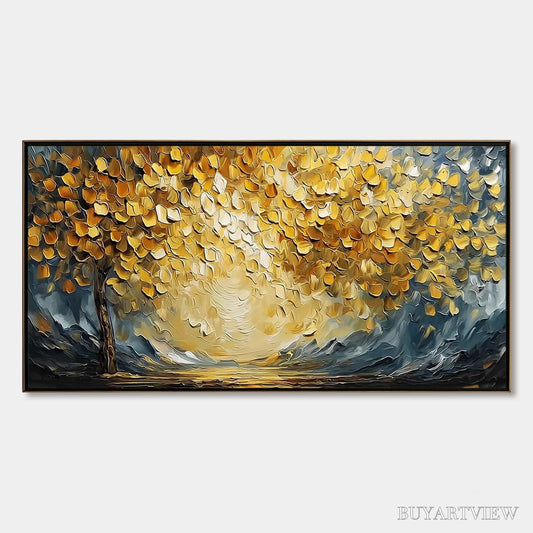 BUYARTVIEW Golden Embrace – Textured Golden Leaf Tree Impasto Landscape Painting - image 1
