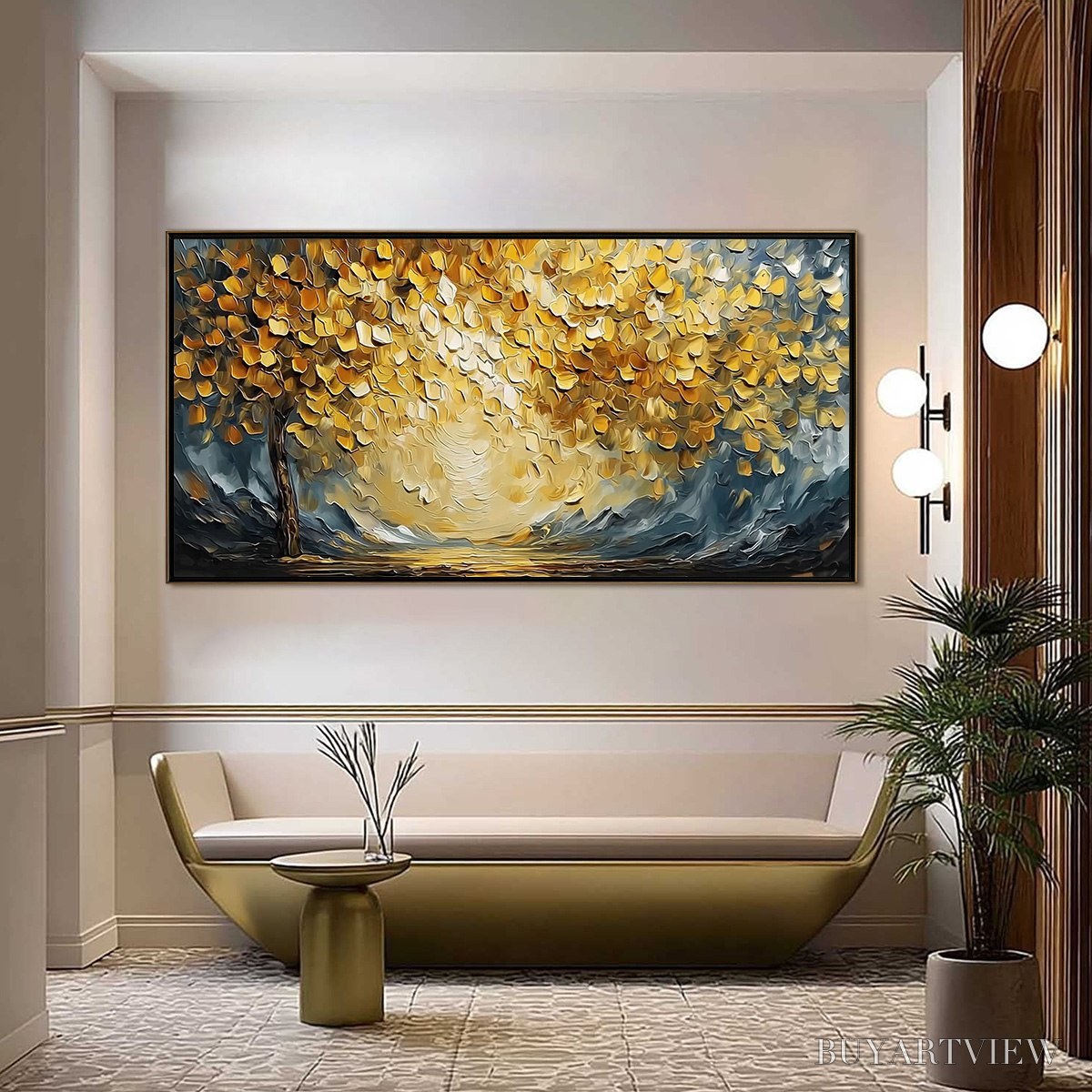 BUYARTVIEW Golden Embrace – Textured Golden Leaf Tree Impasto Landscape Painting - image 2