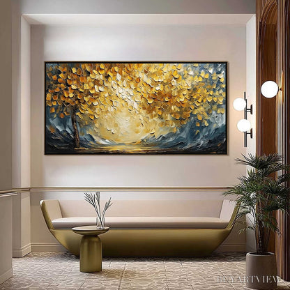 BUYARTVIEW Golden Embrace – Textured Golden Leaf Tree Impasto Landscape Painting - image 2