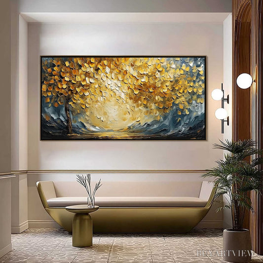 BUYARTVIEW Golden Embrace – Textured Golden Leaf Tree Impasto Landscape Painting - image 2