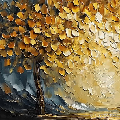 BUYARTVIEW Golden Embrace – Textured Golden Leaf Tree Impasto Landscape Painting - image 3