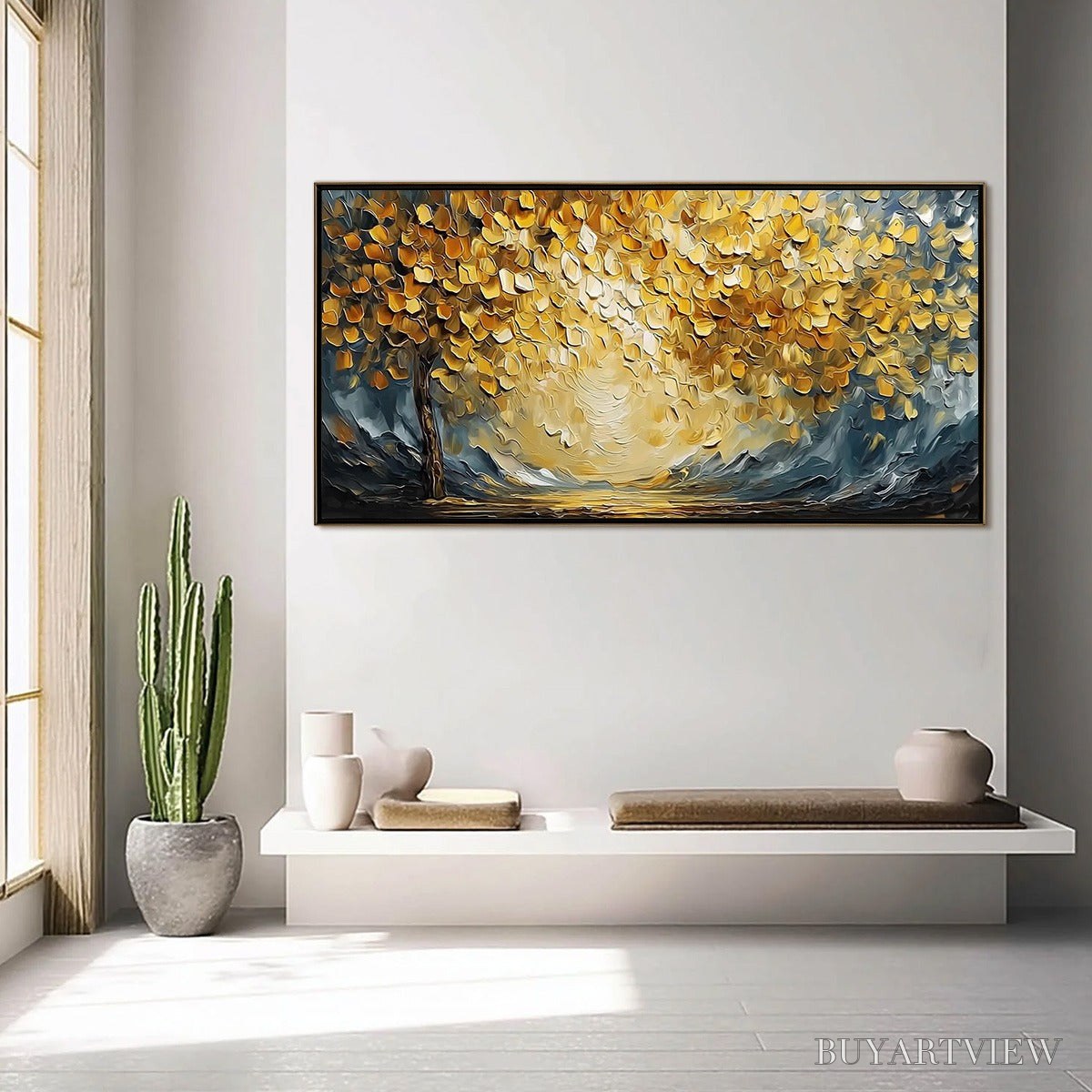 BUYARTVIEW Golden Embrace – Textured Golden Leaf Tree Impasto Landscape Painting - image 4