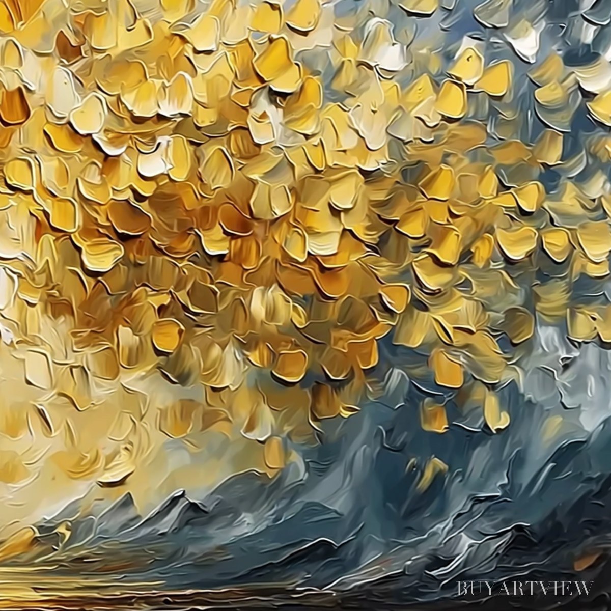 BUYARTVIEW Golden Embrace – Textured Golden Leaf Tree Impasto Landscape Painting - image 5
