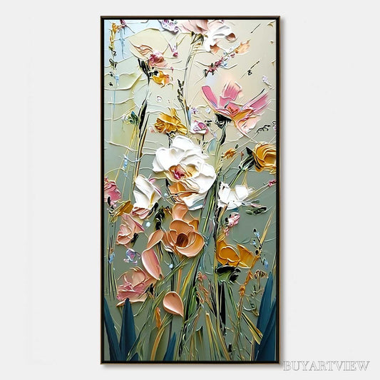 BUYARTVIEW Garden Whispers – Vertical Palette Knife Floral Impasto - image 1