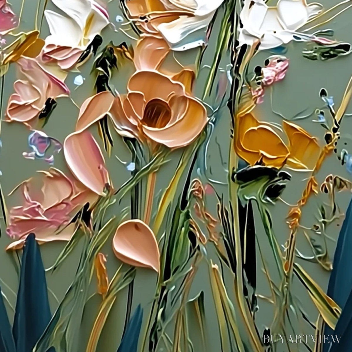 BUYARTVIEW Garden Whispers – Vertical Palette Knife Floral Impasto - image 5