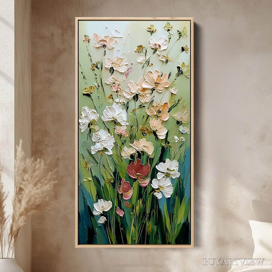 BUYARTVIEW Spring'S Embrace – Vertical Impasto Wildflower Meadow Painting - image 2