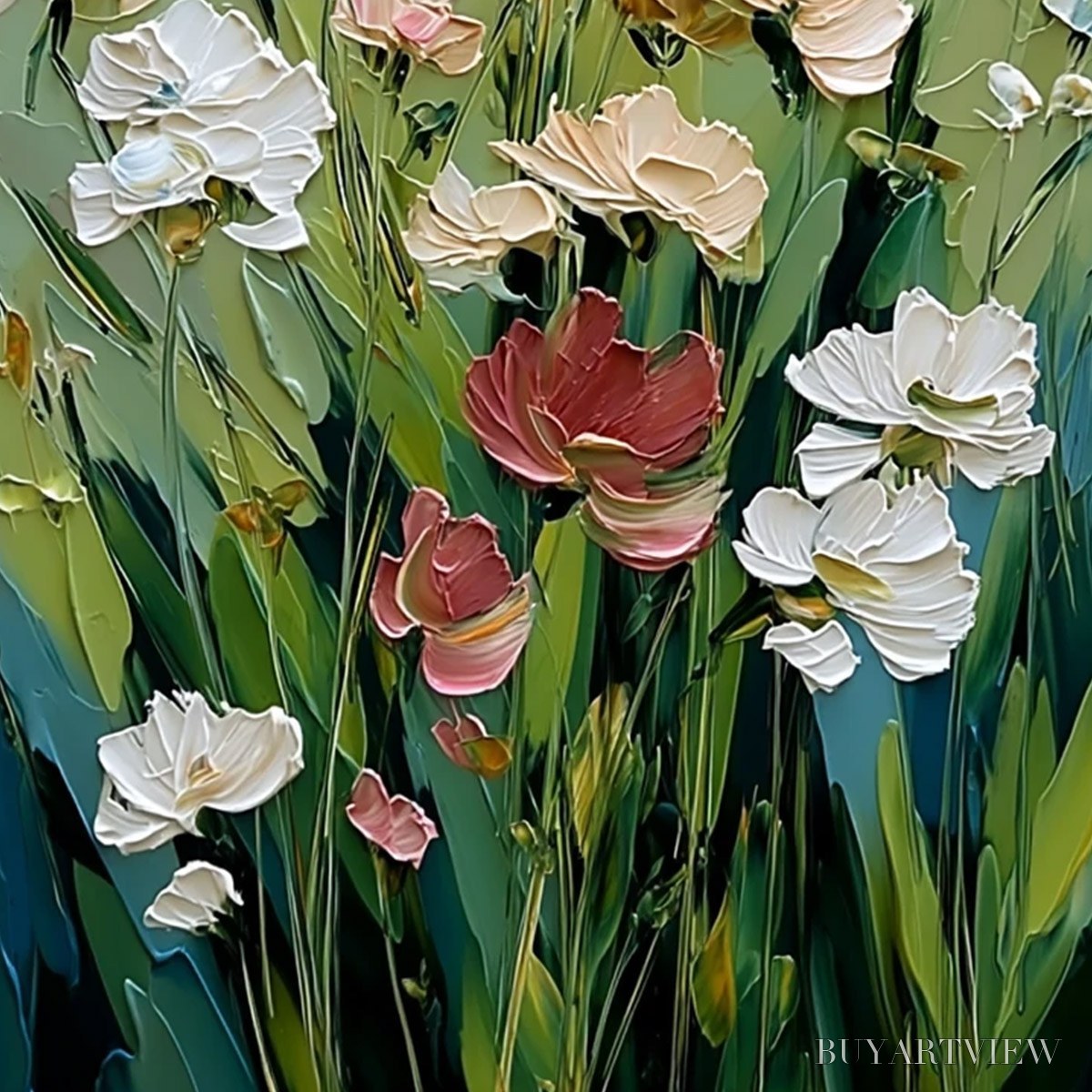 BUYARTVIEW Spring'S Embrace – Vertical Impasto Wildflower Meadow Painting - image 5