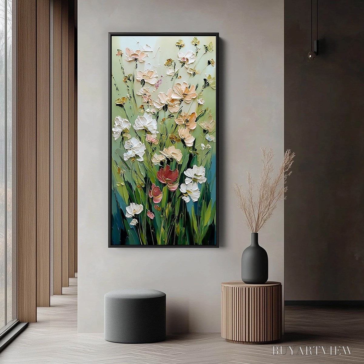 BUYARTVIEW Spring'S Embrace – Vertical Impasto Wildflower Meadow Painting - image 6