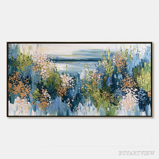 BUYARTVIEW Coastal Bloom – Textured Impasto Painting Floral Coastline - image 1