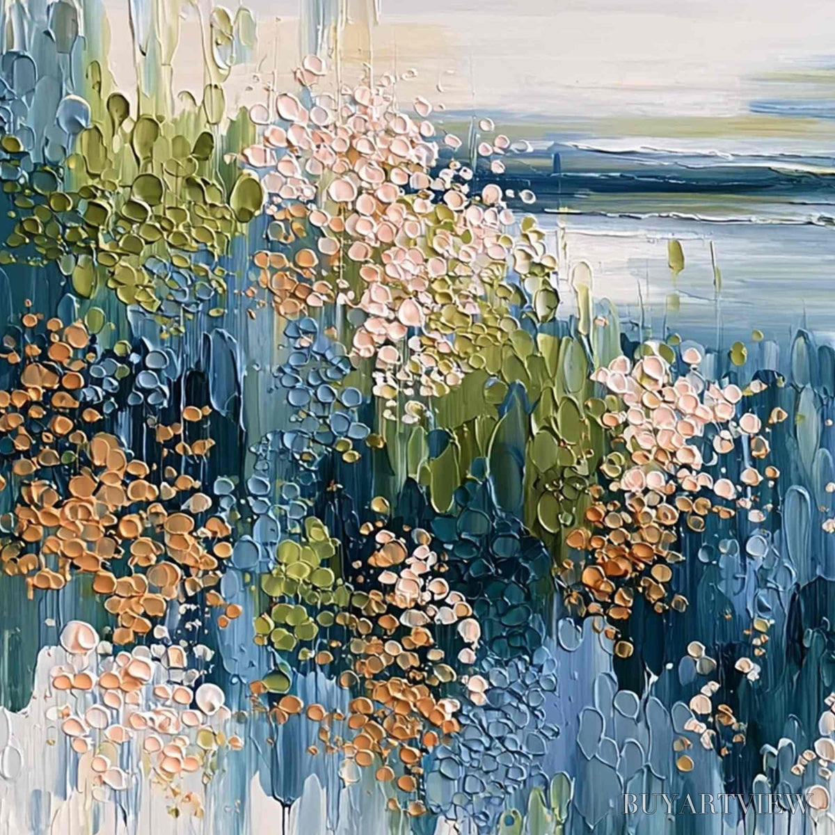 BUYARTVIEW Coastal Bloom – Textured Impasto Painting Floral Coastline - image 3