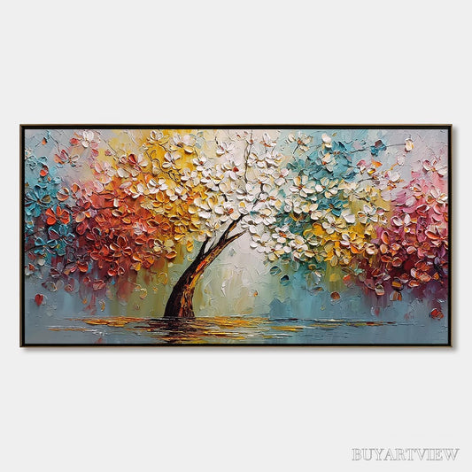 BUYARTVIEW Eternal Blossom – Colorful Textured Palette Knife Tree of Life Painting - image 1