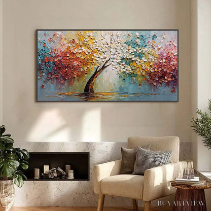 BUYARTVIEW Eternal Blossom – Colorful Textured Palette Knife Tree of Life Painting - image 2