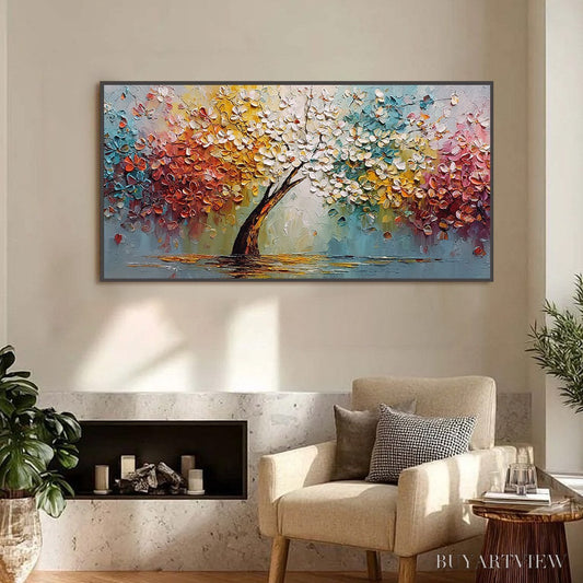 BUYARTVIEW Eternal Blossom – Colorful Textured Palette Knife Tree of Life Painting - image 2