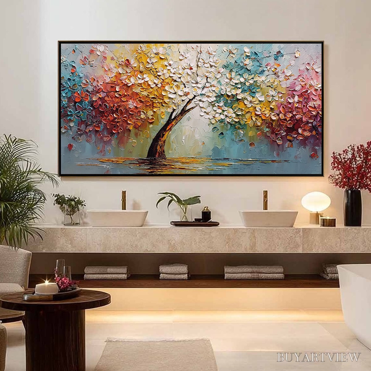 BUYARTVIEW Eternal Blossom – Colorful Textured Palette Knife Tree of Life Painting - image 4