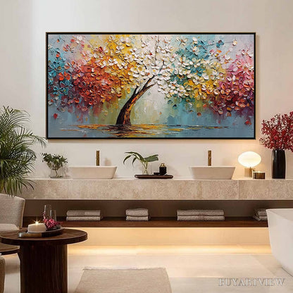 BUYARTVIEW Eternal Blossom – Colorful Textured Palette Knife Tree of Life Painting - image 4