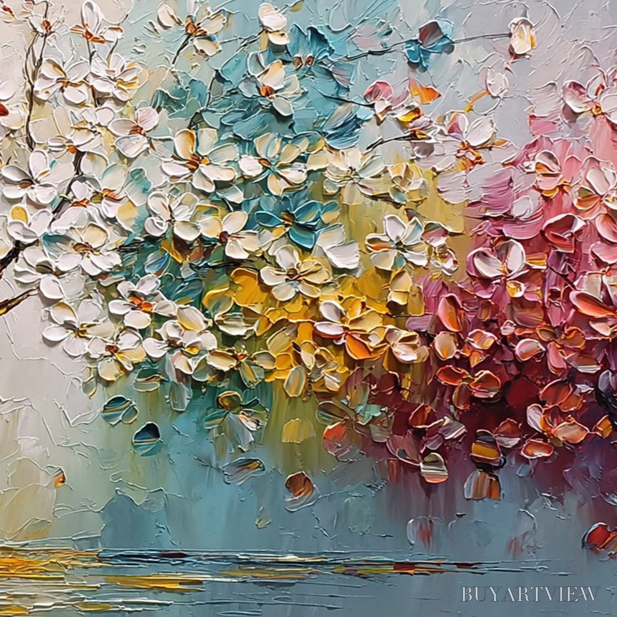 BUYARTVIEW Eternal Blossom – Colorful Textured Palette Knife Tree of Life Painting - image 5