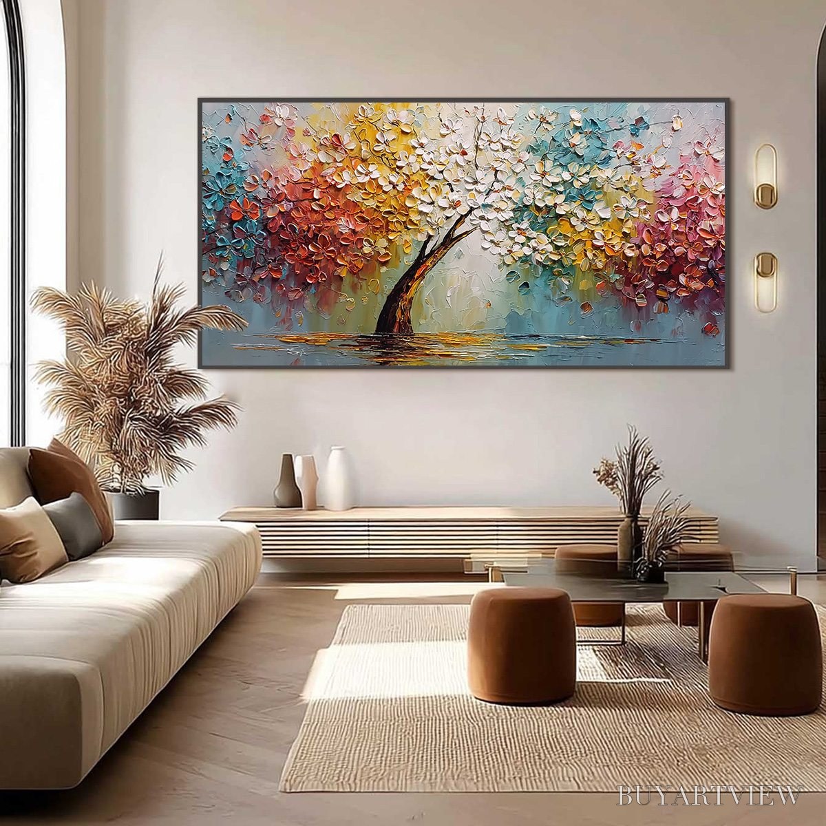 BUYARTVIEW Eternal Blossom – Colorful Textured Palette Knife Tree of Life Painting - image 6
