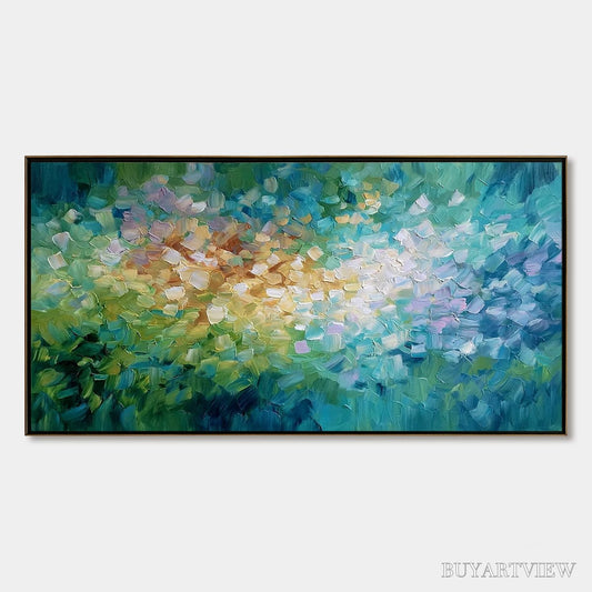 BUYARTVIEW Emerald Bloom – Colorful Textured Abstract Floral Palette Knife Painting - image 1
