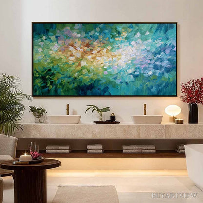 BUYARTVIEW Emerald Bloom – Colorful Textured Abstract Floral Palette Knife Painting - image 4