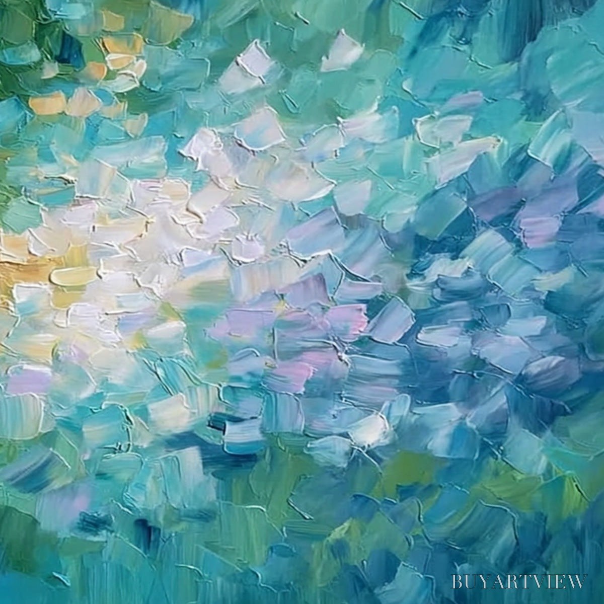 BUYARTVIEW Emerald Bloom – Colorful Textured Abstract Floral Palette Knife Painting - image 5