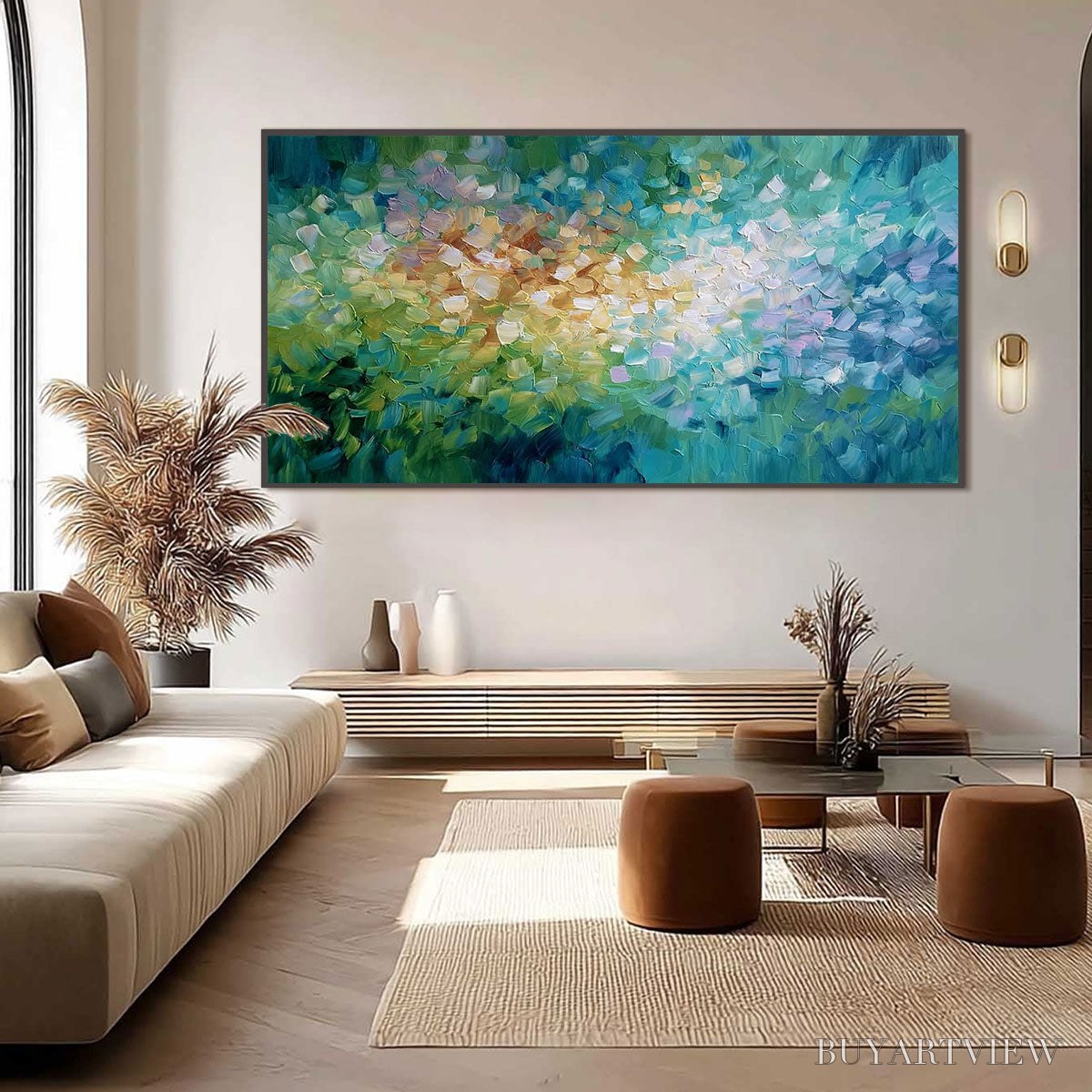 BUYARTVIEW Emerald Bloom – Colorful Textured Abstract Floral Palette Knife Painting - image 6