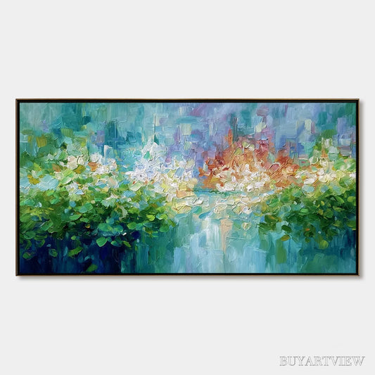 BUYARTVIEW Emerald Reverie – Textured Abstract Floral Landscape Palette Knife Painting - image 1