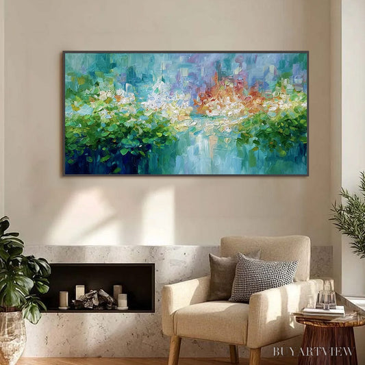 BUYARTVIEW Emerald Reverie – Textured Abstract Floral Landscape Palette Knife Painting - image 2