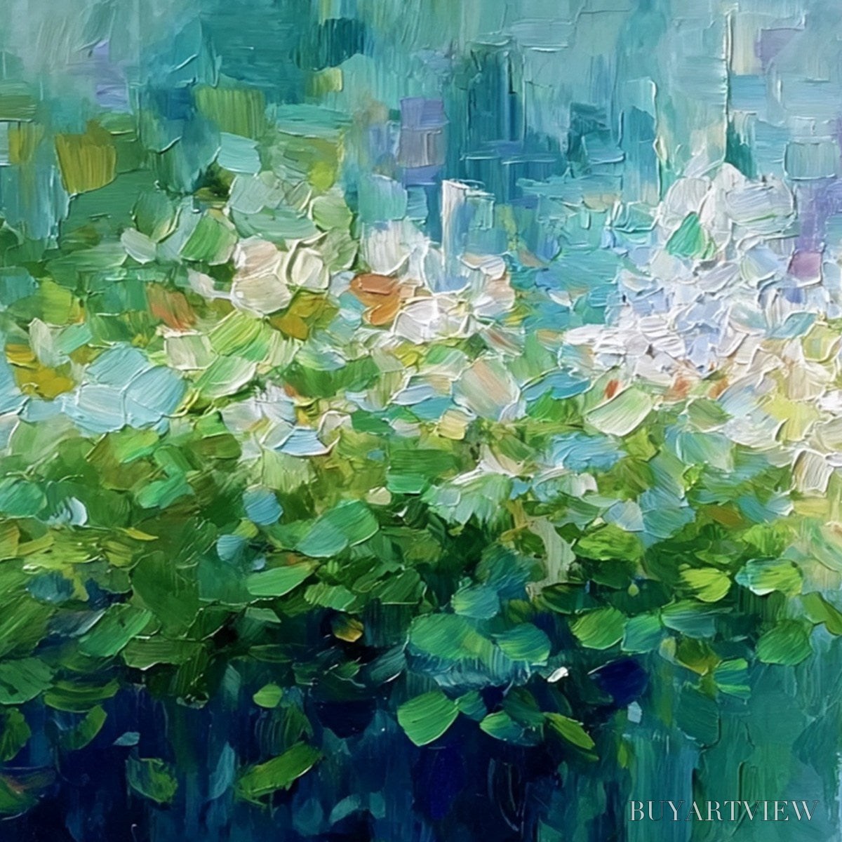BUYARTVIEW Emerald Reverie – Textured Abstract Floral Landscape Palette Knife Painting - image 3