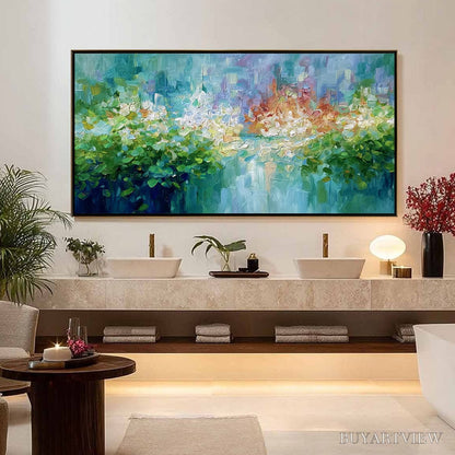 BUYARTVIEW Emerald Reverie – Textured Abstract Floral Landscape Palette Knife Painting - image 4