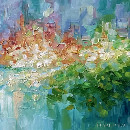 BUYARTVIEW Emerald Reverie – Textured Abstract Floral Landscape Palette Knife Painting - image 5