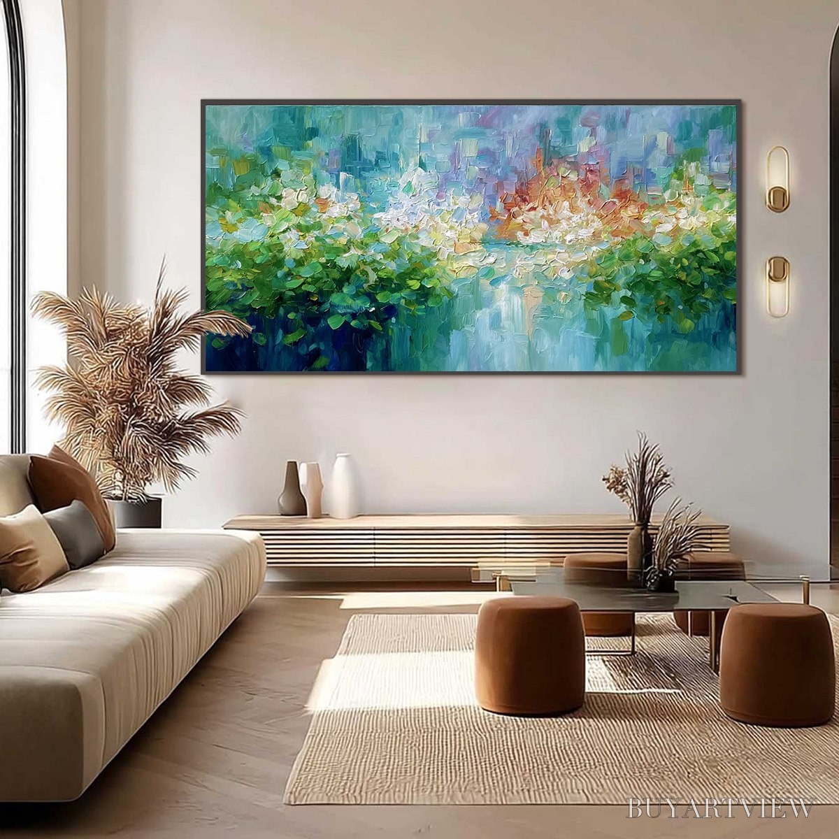 BUYARTVIEW Emerald Reverie – Textured Abstract Floral Landscape Palette Knife Painting - image 6