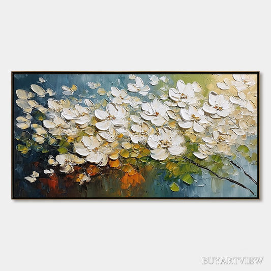 BUYARTVIEW Ivory Bloom – Textured White Floral Impasto Oil Paintinga - image 1
