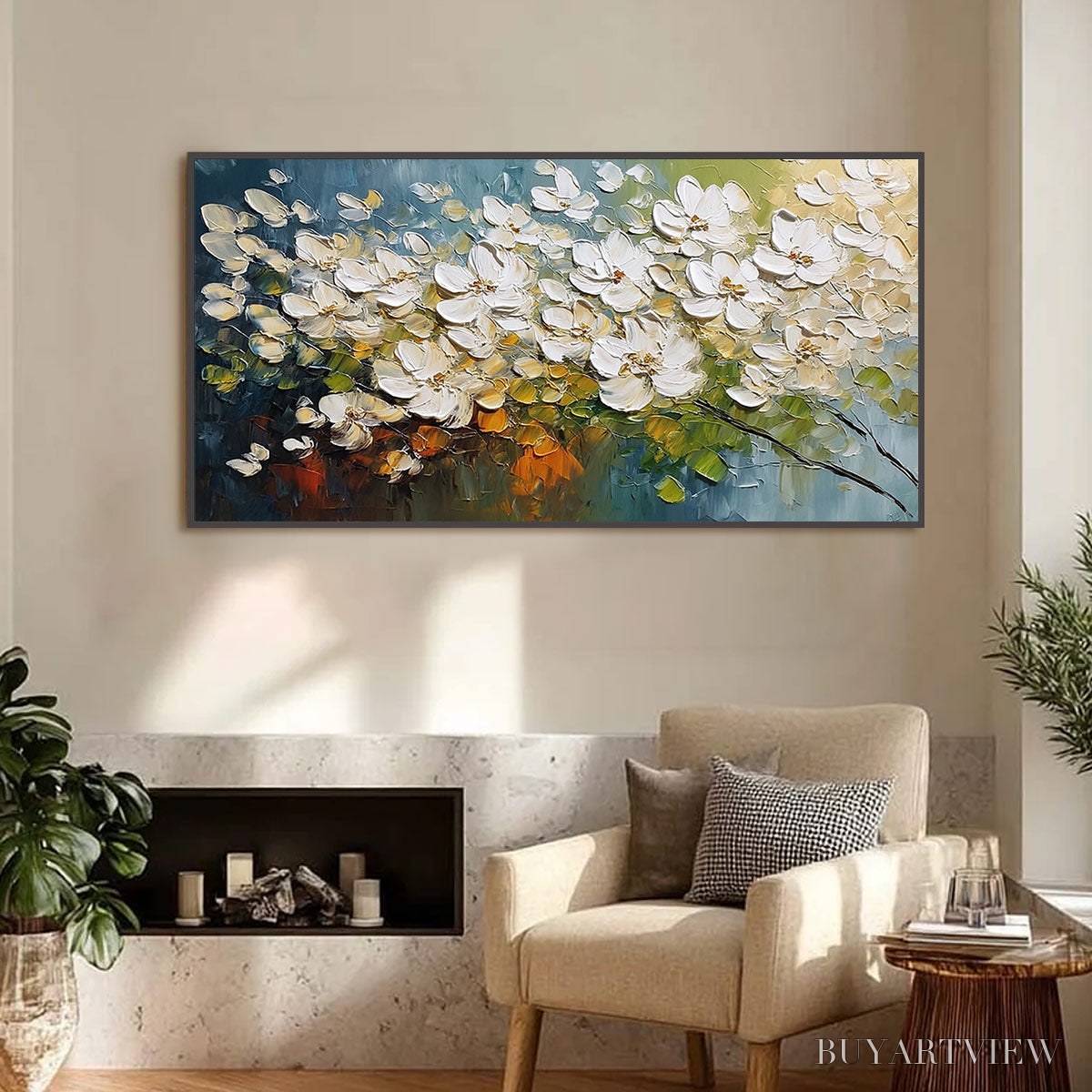 BUYARTVIEW Ivory Bloom – Textured White Floral Impasto Oil Paintinga - image 2