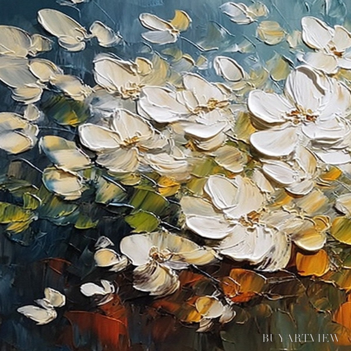 BUYARTVIEW Ivory Bloom – Textured White Floral Impasto Oil Paintinga - image 3