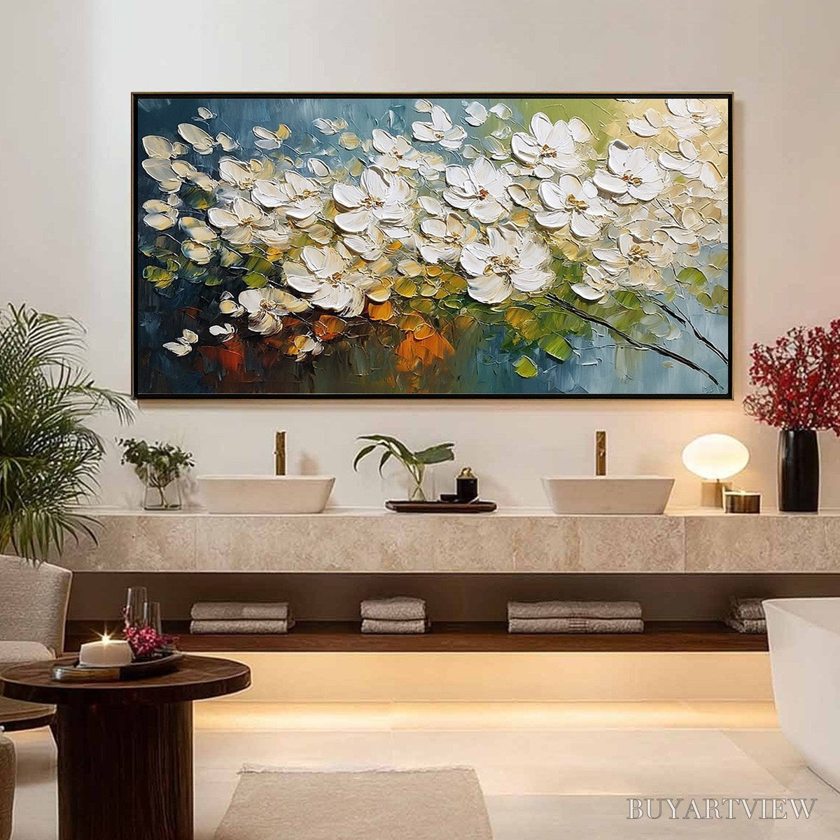BUYARTVIEW Ivory Bloom – Textured White Floral Impasto Oil Paintinga - image 4
