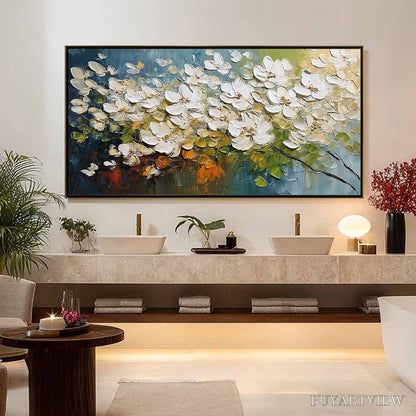 BUYARTVIEW Ivory Bloom – Textured White Floral Impasto Oil Paintinga - image 4